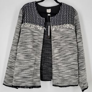 NEW Chico's Novelty Pieced Tweed Fringe Jacket Blazer Sweater Fall Shacket XXL